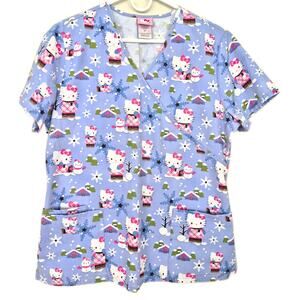 Hello Kitty Scrub Top Size M Winter Snow Blue Pink Work Wear